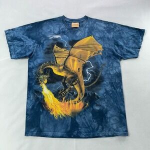 2004 The Mountain Dragon T Shirt Men XL Gold Blue Tie Dye Y2K Vintage